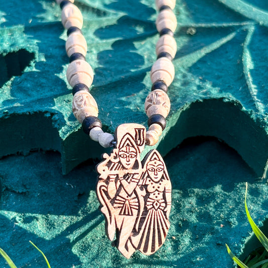 Sri Radha Krishna Big Locket, Raam naam Handcrafted Pure Tulsi Beads Mala Orignal