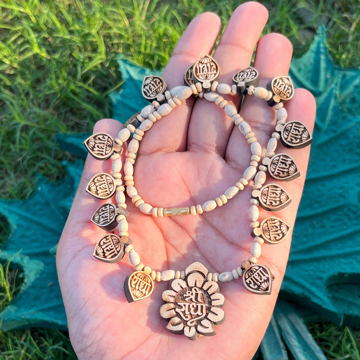 Radha Name 16 Patte Tulsi Mala & 1 Radha Name Big Size Locket(1.5inch) (22 inch Total Mala Length)